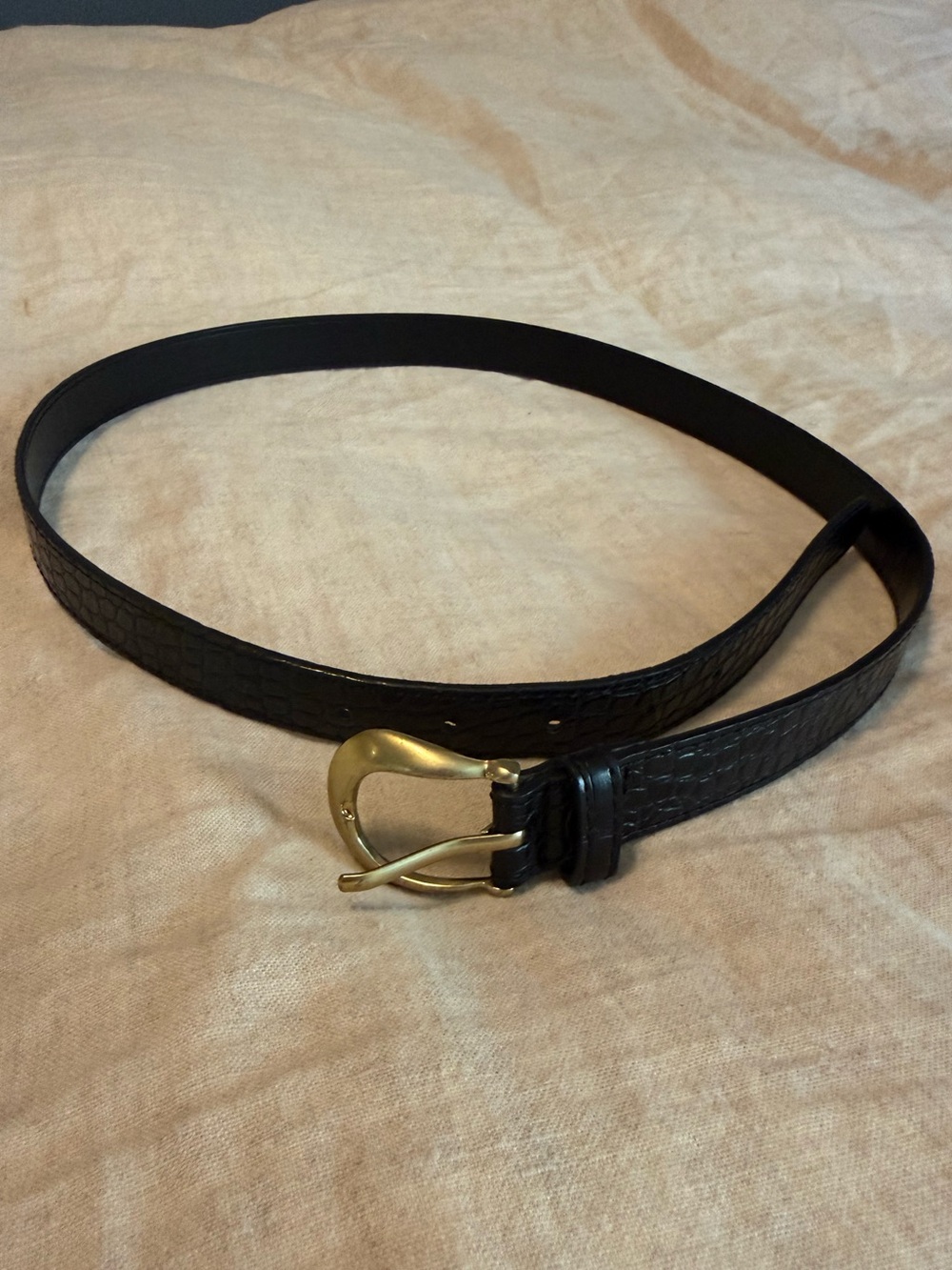 Mango Black Croc Print Belt with Gold Buckle